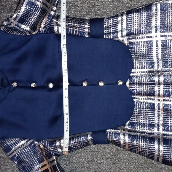 💙VTG 1960s Oscar de la Renta💙 - Navy Silk & Silver Metallic Plaid Mod D - Picture 14 of 16